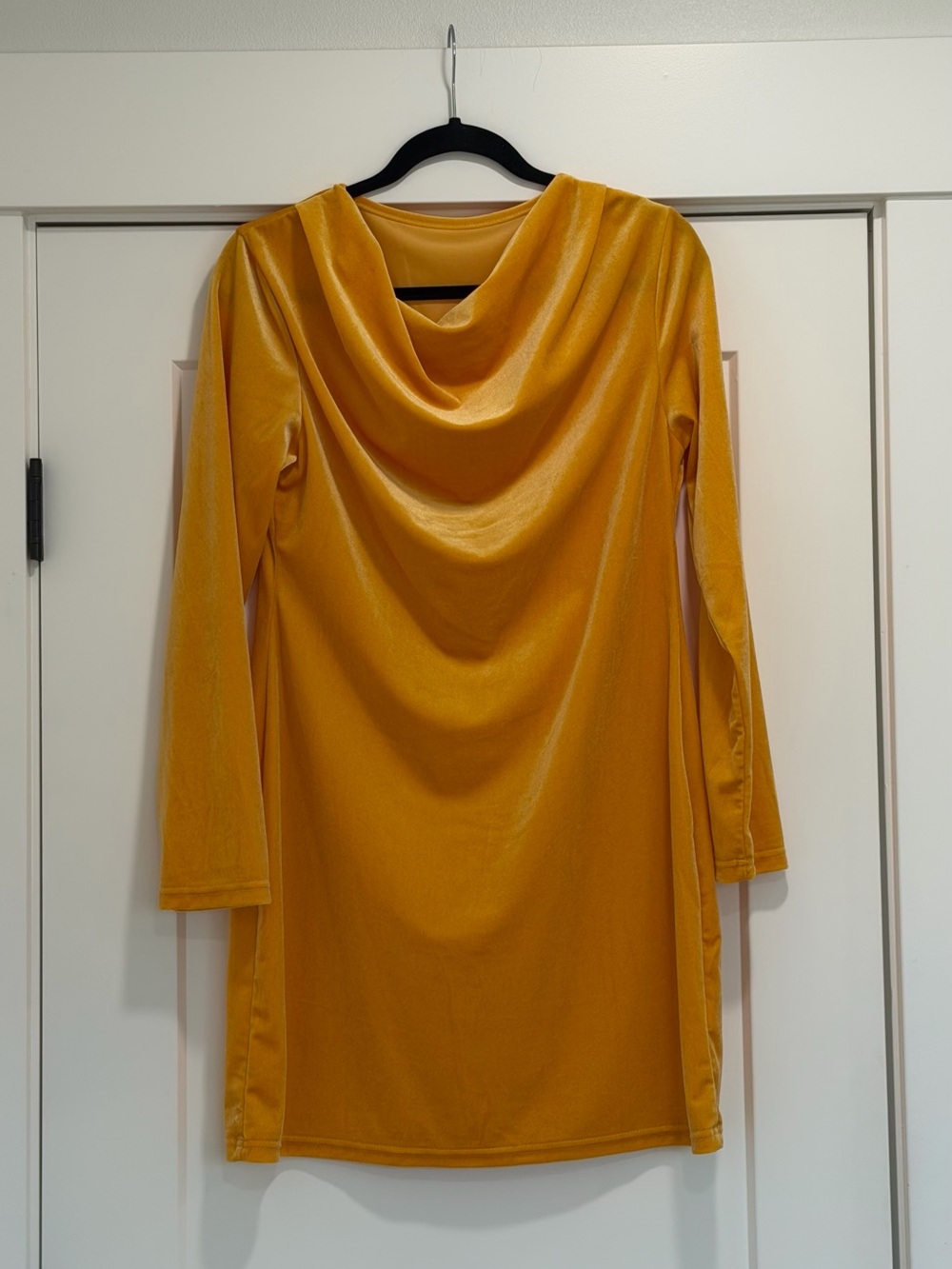 Mustard Yellow Cowl Neck Long Sleeve Dress